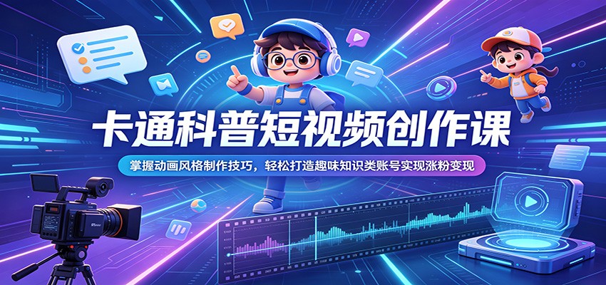 卡通科普短视频创作课：掌握动画风格制作技巧，轻松打造趣味知识类账号实现涨粉变现|无忧资源社