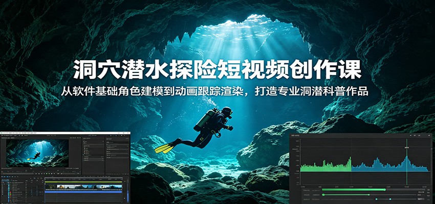 洞穴潜水探险短视频创作课：从软件基础角色建模到动画跟踪渲染，打造专业洞潜科普作品|无忧资源社