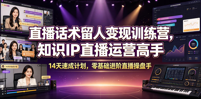 直播话术留人变现训练营，知识IP直播运营高手，14天速成计划，零基础进阶直播操盘手|无忧资源社