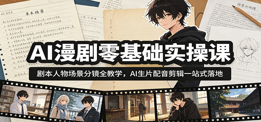 AI漫剧零基础实操课：剧本人物场景分镜全教学，AI生片配音剪辑一站式落地|无忧资源社