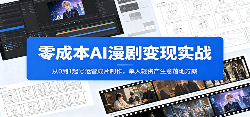 零成本AI漫剧变现实战：从0到1起号运营成片制作，单人轻资产生意落地方案|无忧资源社