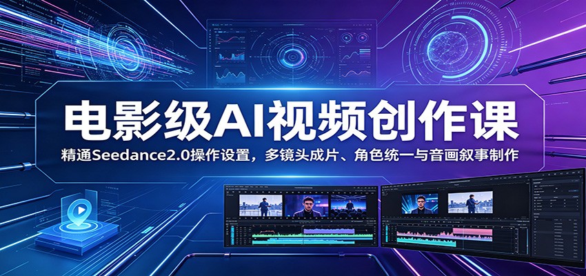 电影级AI视频创作课：精通Seedance2.0操作设置，多镜头成片、角色统一与音画叙事制作|无忧资源社