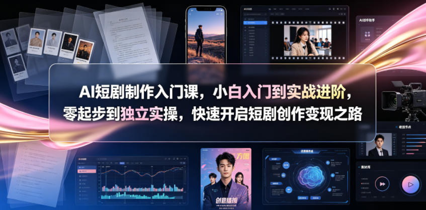AI短剧制作入门课，小白入门到实战进阶，零起步到独立实操，快速开启短剧创作变现之路|无忧资源社