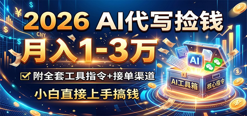 2026 AI代写捡钱，月入1-3万，附全套工具指令+接单渠道，小白直接上手搞钱|无忧资源社