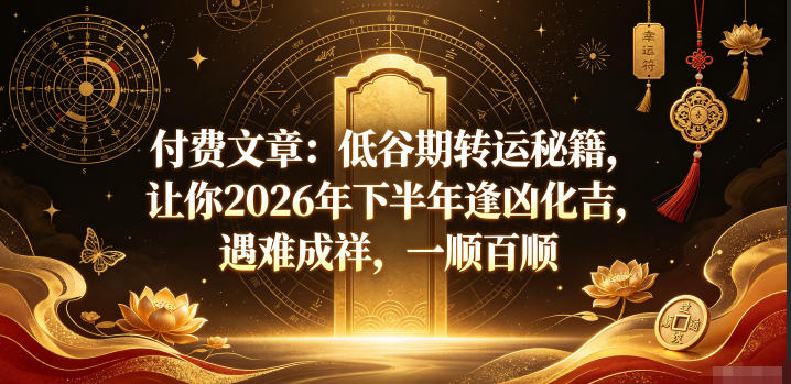 付费文章：低谷期转运秘籍，让你2026年下半年逢凶化吉，遇难成祥，一顺百顺|无忧资源社