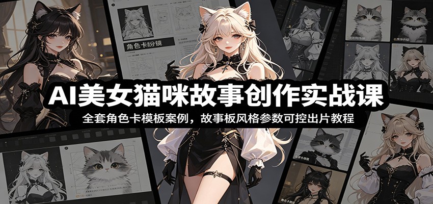 AI美女猫咪故事创作实战课：全套角色卡模板案例，故事板风格参数可控出片教程|无忧资源社