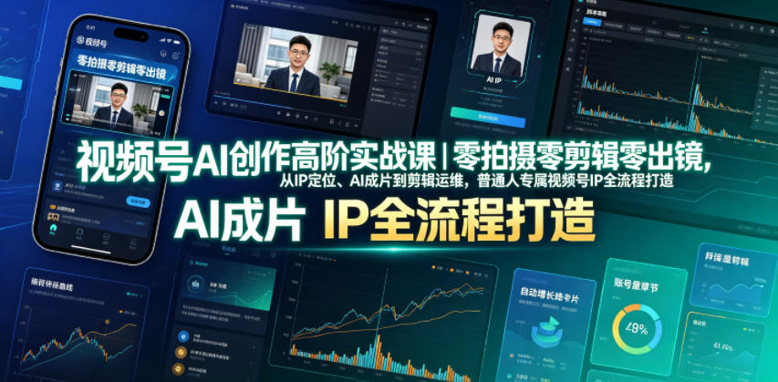视频号AI创作高阶实战课｜零拍摄零剪辑零出镜，从IP定位、AI成片到剪辑运维，普通人专属视频号IP全流程打造|无忧资源社