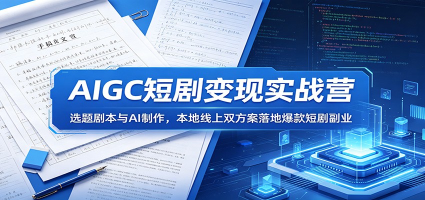 AIGC短剧变现实战营：选题剧本与AI制作，本地线上双方案落地爆款短剧副业|无忧资源社