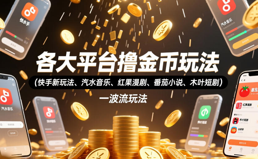 各大平台撸金币玩法（快手新玩法、汽水音乐、红果漫剧、番茄小说、木叶短剧），一波流玩法（收费398元的教程）|无忧资源社