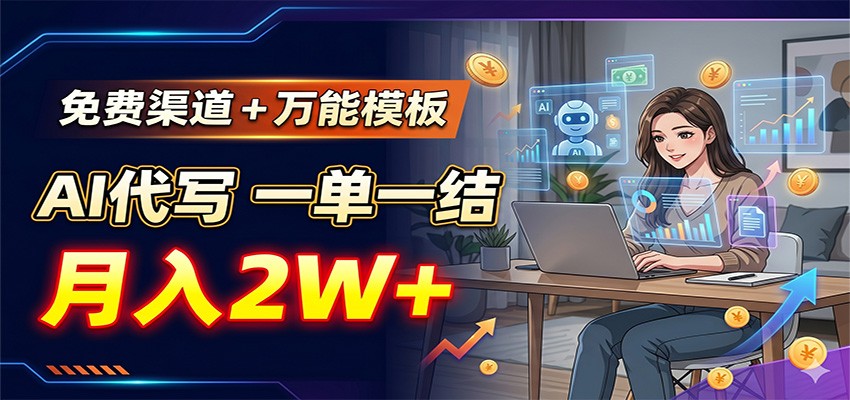 免费渠道+万能模板,AI代写一单一结,月入2W+|无忧资源社