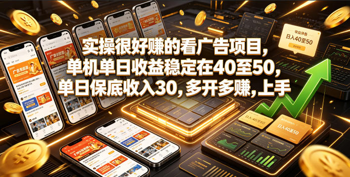 实操很好賺的看广告项目，单机单日收益稳定在40至50，单日保底收入30，多开多賺，上手就能变现【揭秘】|无忧资源社