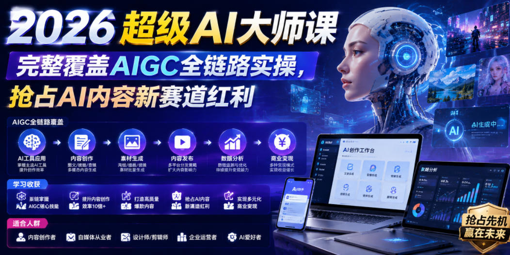2026超级AI大师课，完整覆盖AIGC全链路实操，抢占AI内容新赛道红利|无忧资源社