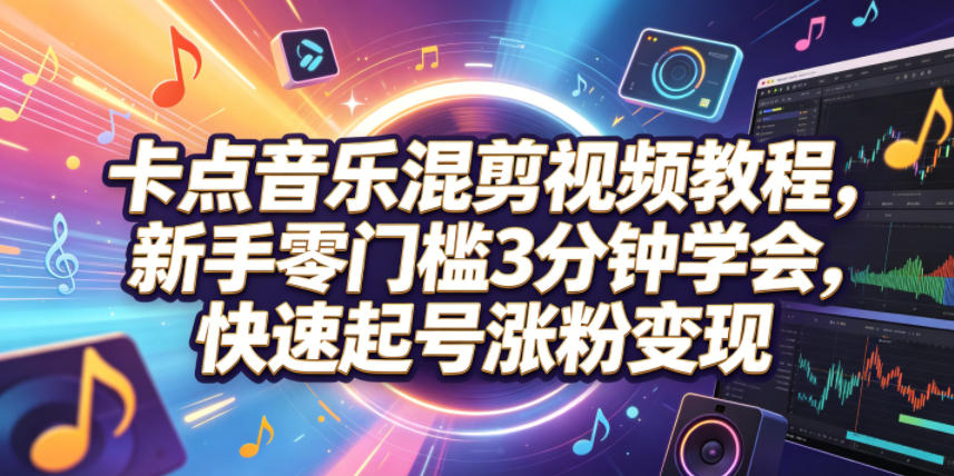 卡点音乐混剪视频教程，新手零门槛3分钟学会，快速起号涨粉变现|无忧资源社