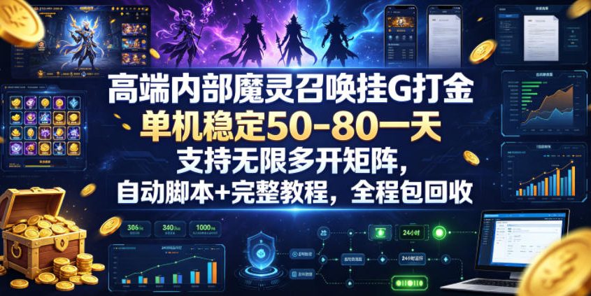 高端内部魔灵召唤挂G打金，单机稳定50-80一天，支持无限多开矩阵，自动脚本+完整教程，全程包回收【揭秘】|无忧资源社