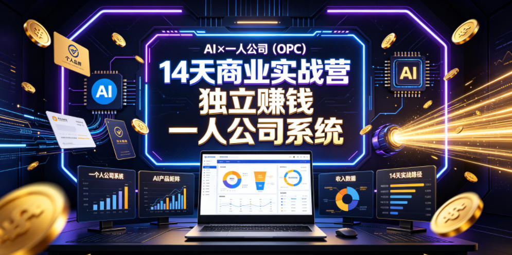 AI×一人公司（OPC）14天商业实战营，用AI帮你搭建一个属于你自己的、能独立賺钱的一人公司系统|无忧资源社