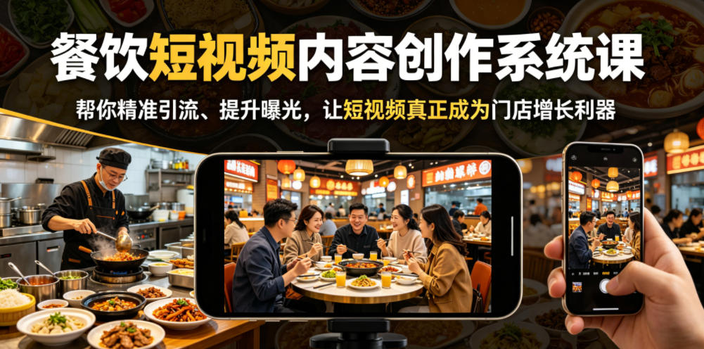 餐饮短视频内容创作系统课，帮你精准引流、提升曝光，让短视频真正成为门店增长利器|无忧资源社