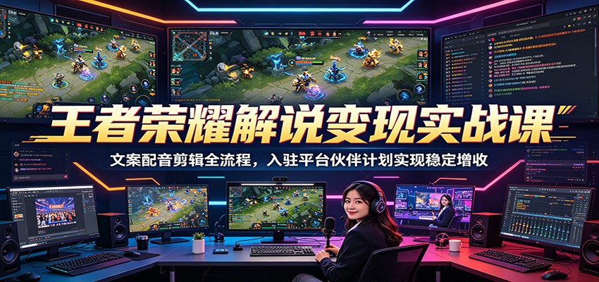 王者荣耀解说变现实战课：文案配音剪辑全流程，入驻平台伙伴计划实现稳定增收|无忧资源社