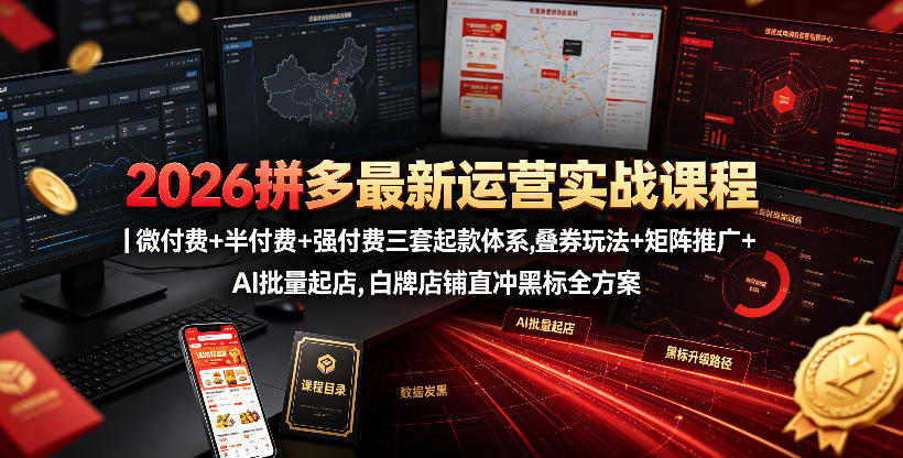2026拼多多最新运营实战课程｜微付费+半付费+强付费三套起款体系，叠券玩法+矩阵推广+AI批量起店，白牌店铺直冲黑标全方案|无忧资源社
