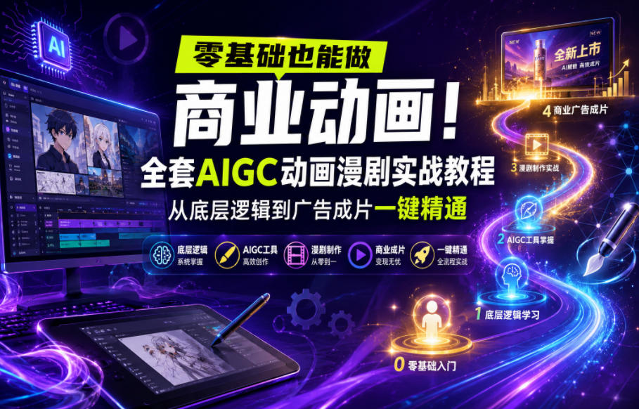 零基础也能做商业动画！全套AIGC动画漫剧实战教程，从底层逻辑到广告成片一键精通|无忧资源社