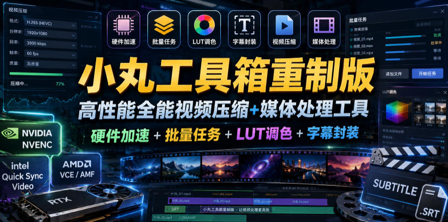 小丸工具箱重制版–高性能全能视频压缩+媒体处理工具｜硬件加速+批量任务+LUT调色+字幕封装|无忧资源社