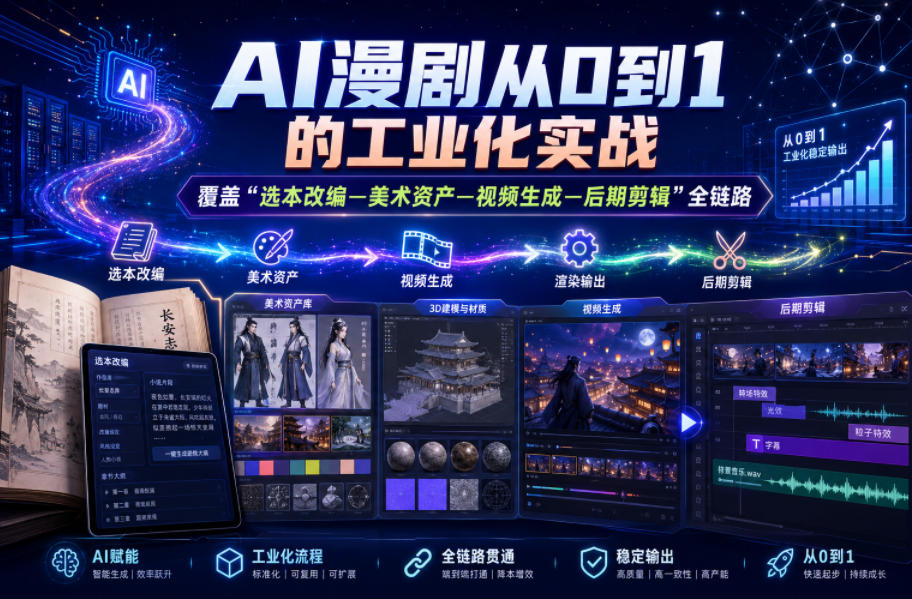 AI漫剧从0到1的工业化实战，覆盖“选本改编—美术资产—视频生成—后期剪辑”全链路（更新6月）|无忧资源社