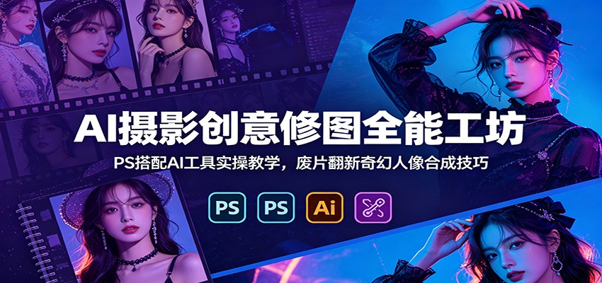 AI摄影创意修图全能工坊：PS搭配AI工具实操教学，废片翻新奇幻人像合成技巧|无忧资源社