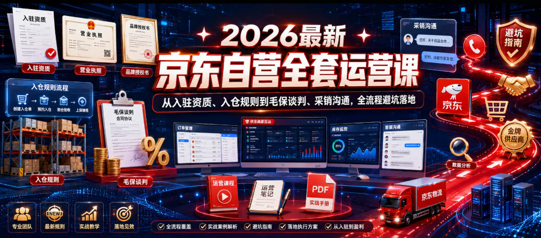 2026最新京东自营全套运营课，从入驻资质、入仓规则到毛保谈判、采销沟通，全流程避坑落地|无忧资源社