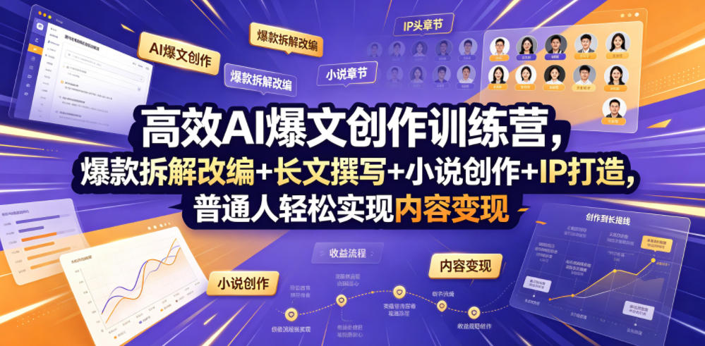 高效AI爆文创作训练营，爆款拆解改编+长文撰写+小说创作+IP打造，普通人轻松实现内容变现|无忧资源社
