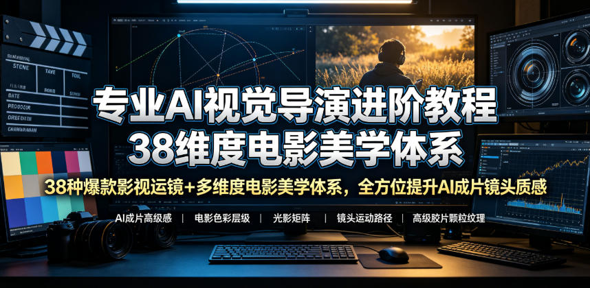 专业AI视觉导演进阶教程，38种爆款影视运镜+多维度电影美学体系，全方位提升AI成片高级感与镜头质感|无忧资源社