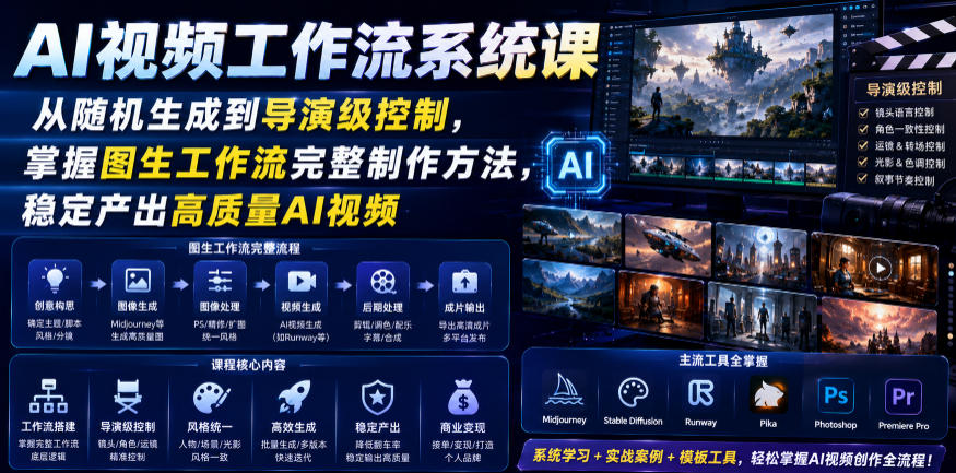 AI视频工作流系统课，从随机生成到导演级控制，掌握图生工作流完整制作方法，稳定产出高质量AI视频|无忧资源社