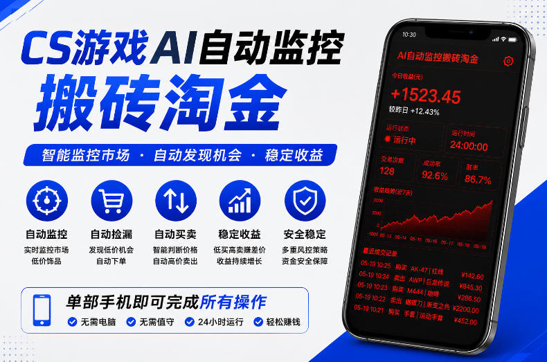 CS游戏AI自动监控搬砖淘金，稳定运行多年，支持任何形式验证，日入300+【揭秘】|无忧资源社