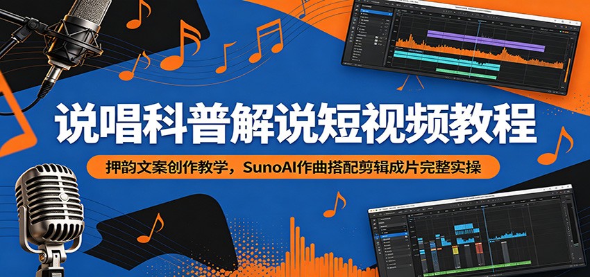 说唱科普解说短视频教程：押韵文案创作教学，SunoAI作曲搭配剪辑成片完整实操|无忧资源社