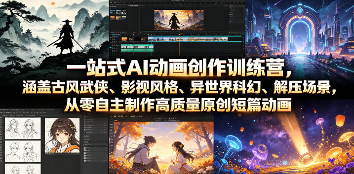 一站式AI动画创作训练营，涵盖古风武侠、影视风格、异世界科幻、解压场景，从零自主制作高质量原创短篇动画|无忧资源社