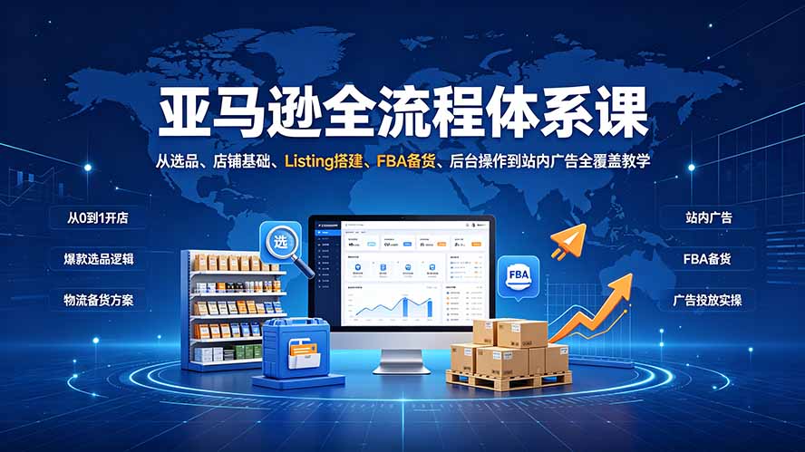 （19409期）亚马逊全流程体系课：从选品、店铺基础、Listing搭建、FBA备货、后台操作到站内广告全覆盖教学|无忧资源社