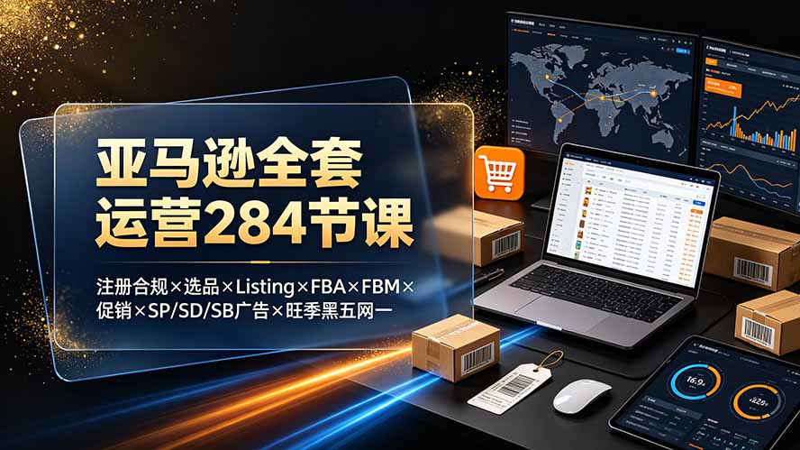（19410期）亚马逊全套运营284节课：注册合规×选品×Listing×FBA×FBM×促销×SP/SD/SB广告×旺季黑五网一|无忧资源社