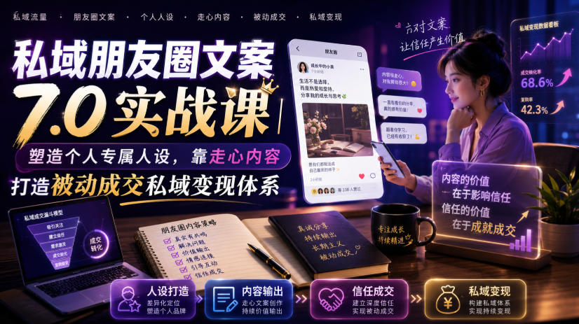 私域朋友圈文案7.0实战课｜塑造个人专属人设，靠走心内容打造被动成交私域变现体系|无忧资源社