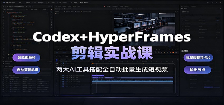 Codex+HyperFrames剪辑实战课：两大AI工具搭配全自动批量生成短视频|无忧资源社