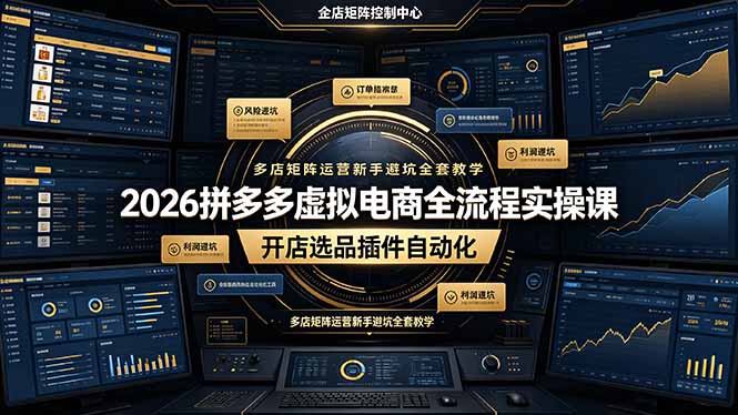 （19136期）2026拼多多虚拟电商全流程实操课，开店选品插件自动化，多店矩阵运营新手避坑全套教学|无忧资源社