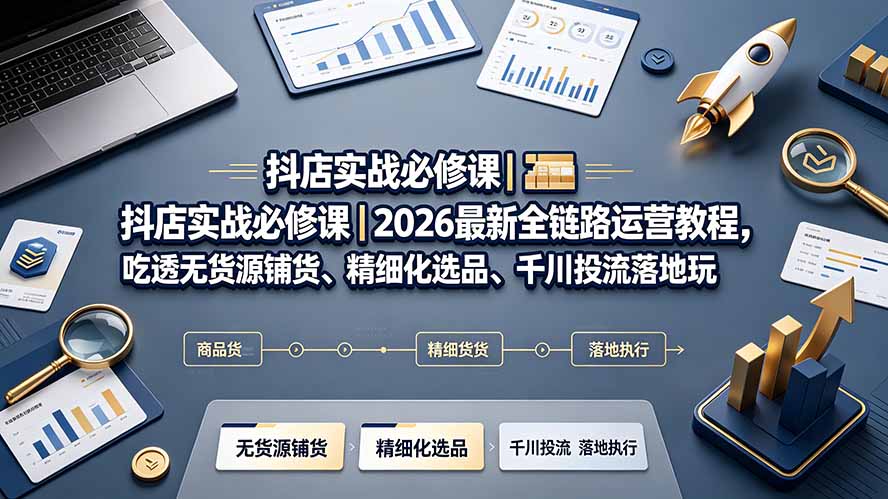 （19549期）抖店实战必修课｜2026最新全链路运营教程，吃透无货源铺货、精细化选品、千川投流落地玩法|无忧资源社