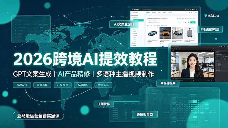 （19286期）2026跨境AI提效教程·GPT文案生成｜AI产品精修｜多语种主播视频制作，亚马逊运营全套实操课|无忧资源社