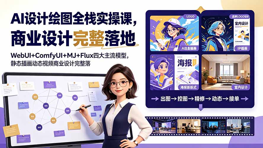 （19244期）AI设计绘图全栈实操课，WebUI+ComfyUI+MJ+Flux四大主流模型，静态插画动态视频商业设计完整落地教程|无忧资源社