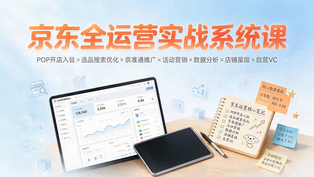 （19581期）京东全运营实战系统课：POP开店入驻×选品搜索优化×京准通推广×活动营销×数据分析×店铺星级×自营VC|无忧资源社