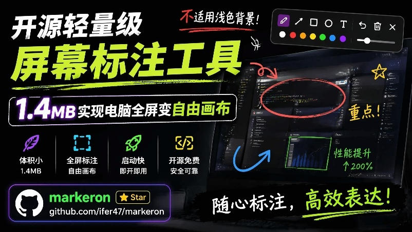 （19132期）开源轻量级屏幕标注工具，1.4MB实现电脑全屏变自由画布！支持8种标注工具和全键盘操控MarkerOn|无忧资源社