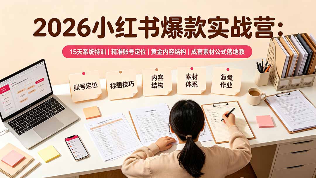 （19332期）2026小红书爆款实战营：15天系统特训｜精准账号定位｜黄金内容结构｜成套素材公式落地教程|无忧资源社