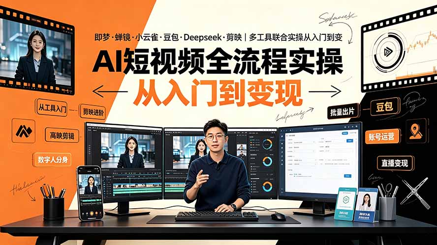 （19250期）AI短视频全流程实操：即梦·蝉镜·小云雀·豆包·Deepseek·剪映｜多工具联合实操从入门到变现|无忧资源社