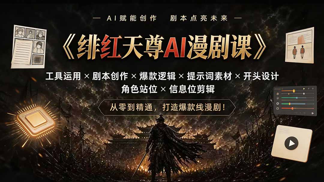 （19597期）绯红天尊AI漫剧课｜工具运用×剧本创作×爆款逻辑×提示词素材×开头设计×角色站位×信息位剪辑|无忧资源社