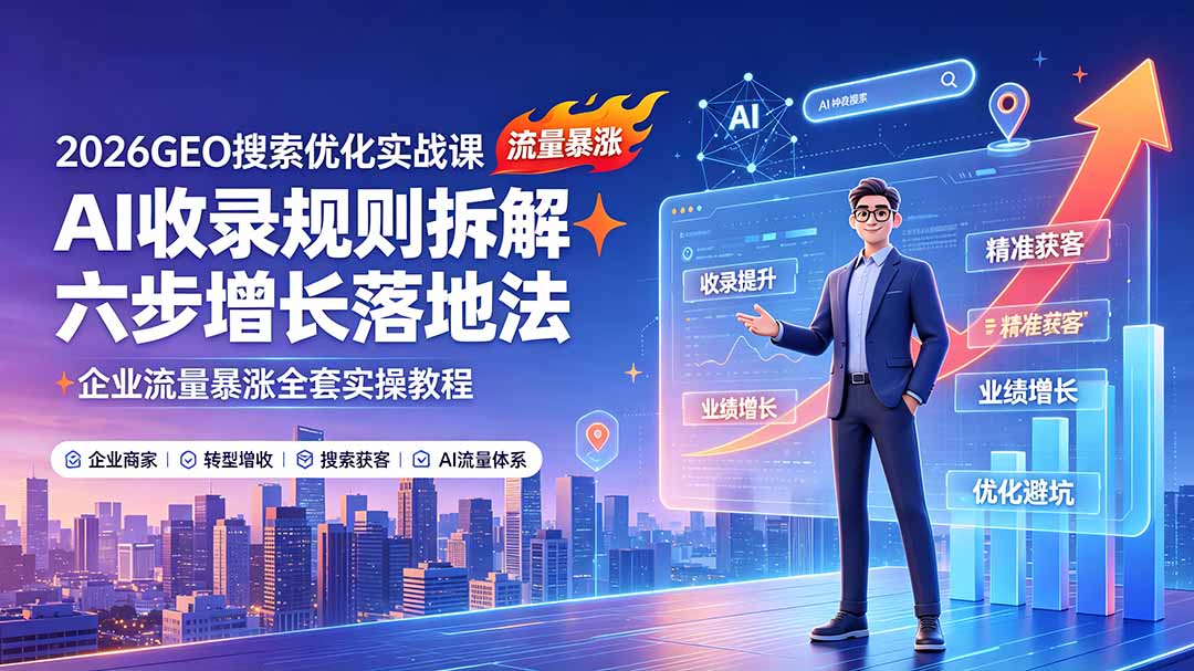 （19333期）2026GEO搜索优化实战课：AI收录规则拆解｜六步增长落地法｜企业流量暴涨全套实操教程|无忧资源社