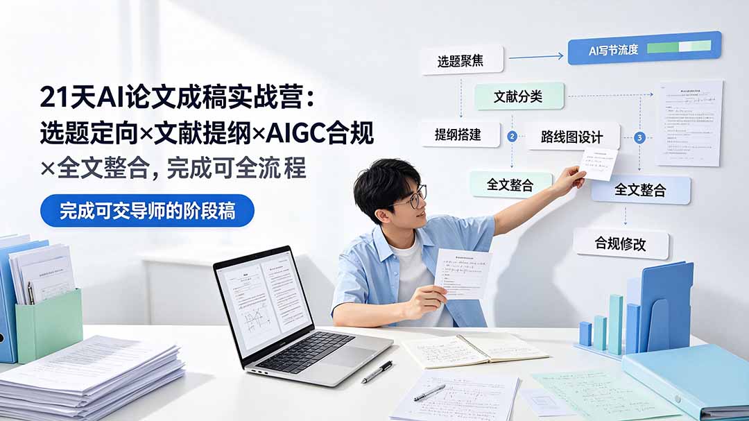 （19334期）21天AI论文成稿实战营：选题定向×文献提纲×AIGC合规×全文整合，完成可交导师的阶段稿|无忧资源社