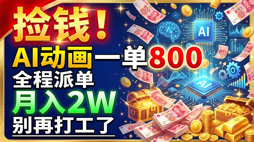 （19330期）捡钱！AI动画一单800，全程派单，月入2W，别再打工了|无忧资源社