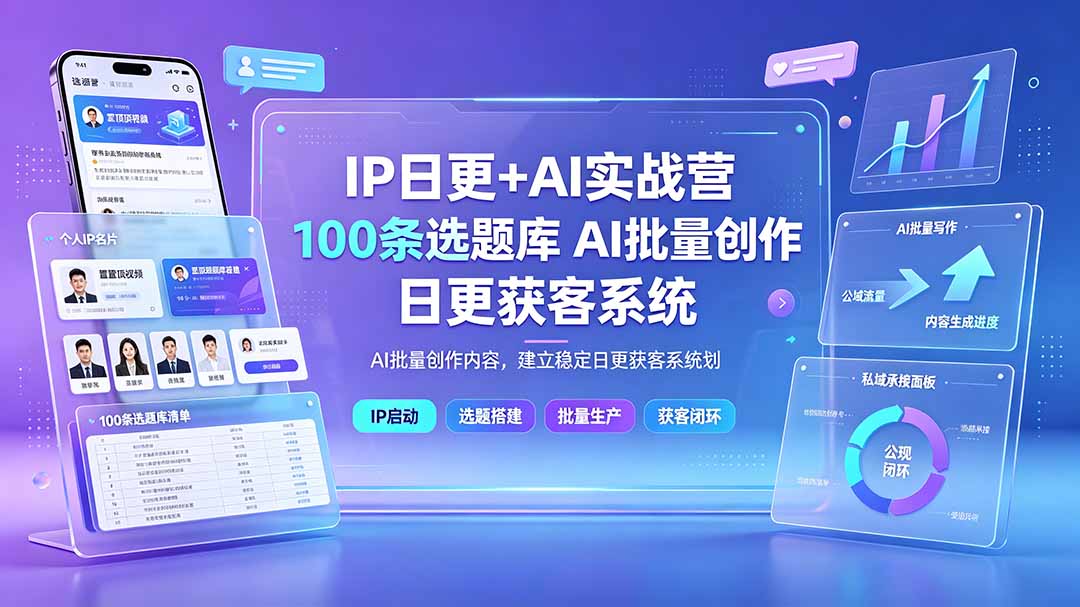 (19353期)IP日更+AI实战营:IP置顶视频制作×100条选题库搭建×10条日更规划,AI批量创作内容,建立稳定日更获客系统|无忧资源社